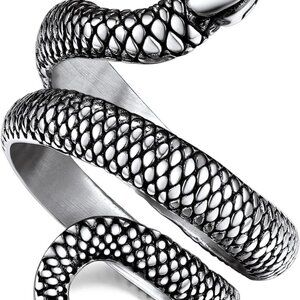 Punk Gothic Snake Rings for Men Women, Stainless Steel/Gold/Black Serpent Finger